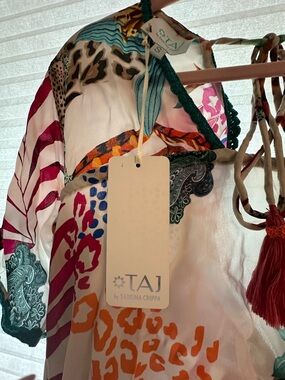 TAJ by Sabrina Crippa Multicolor Printed Tunic with Teal Trim